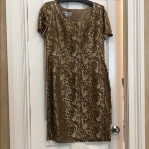 Sara Campbell gold short sleeve evening dress